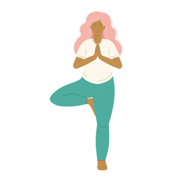 Yoga Pozunda Tek Ayak Üzerinde Duran Hamile Bir Kadın Hamilelik — Stok Vektör