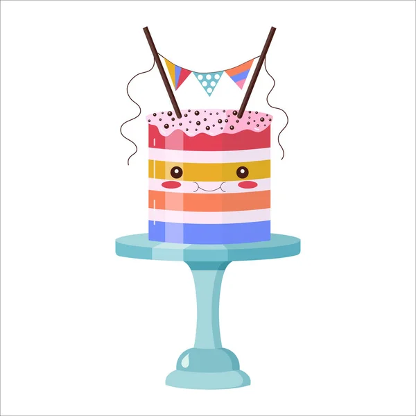 케이크 캐릭터귀엽네 케이크 재미있는 디저트 로장식된 표현으로 케이크 — 스톡 벡터
