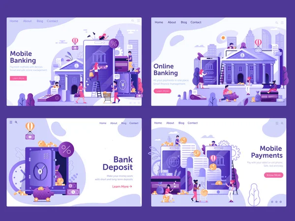 Banca Línea Gestión Financiera Banners Web Diseño Gradientes Servicios Digitales — Vector de stock