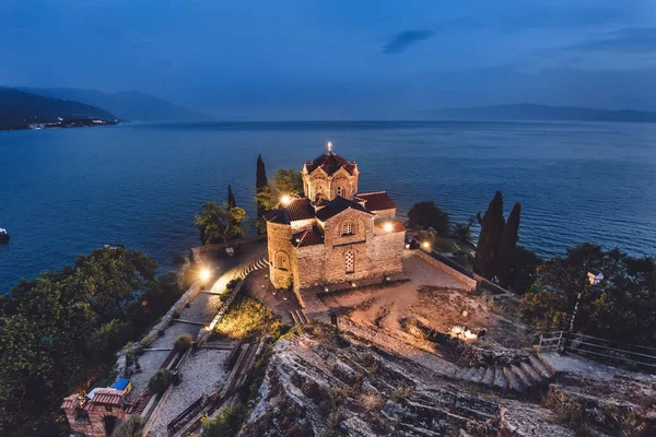 Kyrkan Sankt Johannes Teologen Vid Ohrid Sjön Natten John Vid — Stockfoto