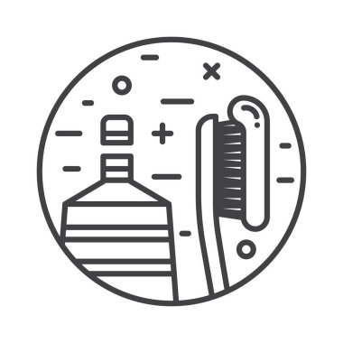Oral hygiene icon. Tooth brush and paste in line art design.