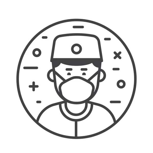 Asian Doctor Icon Line Art Style Medical Worker Protective Face — Archivo Imágenes Vectoriales