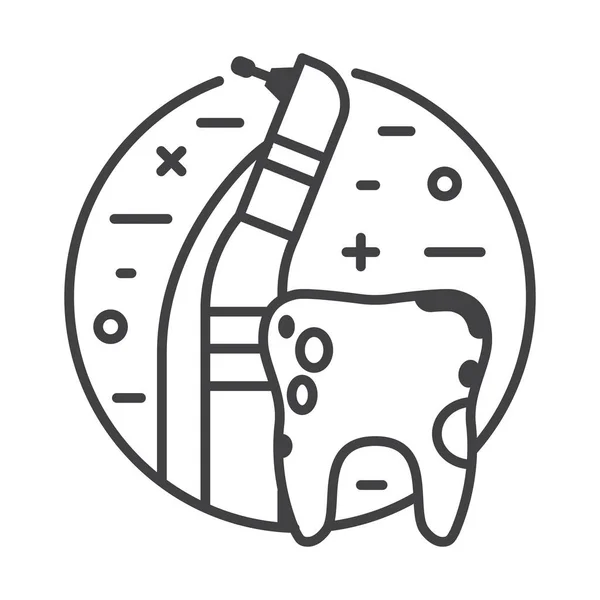 Tooth Decay Icon Dental Drill Line Art Design — Vetor de Stock