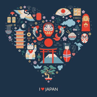 Çember şeklinde tasarım elementleri olan Japonya seyahat kartlarını seviyorum. Klasik tarzda Daruma bebekleri, origami, sakura ve çay seremonileri gibi kültürel sembollere sahip Japon baskıları.