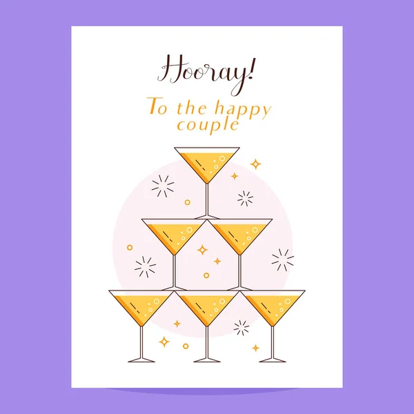 Hochzeitsgrußkarte Mit Prickelnder Champagnerglaspyramide Glückwunsch Glückliches Paar Zur Verlobung Oder — Stockvektor