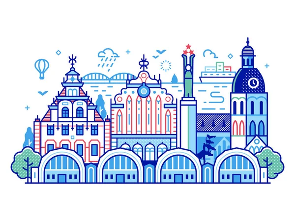 Riga Cityscape Cathedral Merchant Black Head House Town Hall Square — Stock Vector