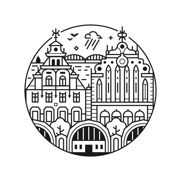 Рижская Икона Торговым Домом Black Head Ратушной Площади Центральном Рынке — стоковый вектор