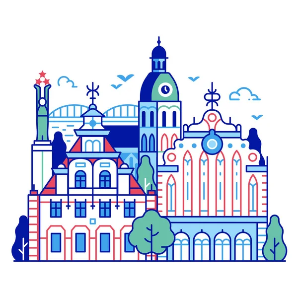 Riga Cityscape Καθεδρικό Ναό Έμπορος Black Head Σπίτι Στην Πλατεία — Διανυσματικό Αρχείο