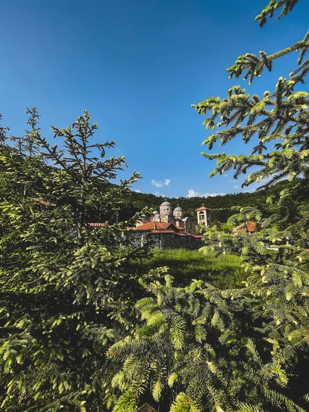 Valjevo Serbia May 2023 Celije Monastery Hilly Area Surrounded Forest — Stock Photo, Image