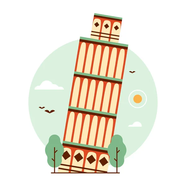 Leaning Πύργο Επίπεδη Σχεδίαση Ιταλία Ορόσημο Εικόνα Εμπνευσμένη Από Διάσημο — Διανυσματικό Αρχείο