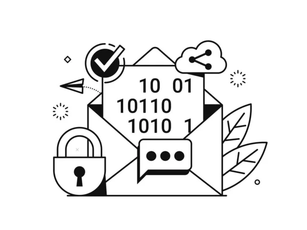 Postsäkerhetskoncept För Webbannonsering Och Företag Krypterad Data Post Bearbetning Illustration — Stock vektor