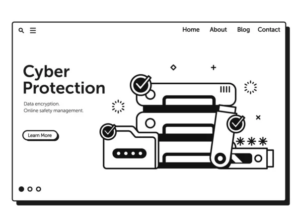 Cyber Schutzdienste Und Datenspeichertechnologie Web Banner Konzept Datenverschlüsselung Und Online — Stockvektor