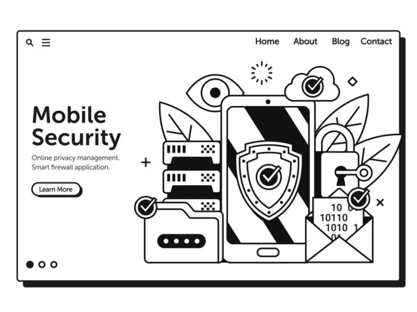 Mobile Sicherheit Und Firewall Cyberschutz Setup Web Banner Konzept Online — Stockvektor