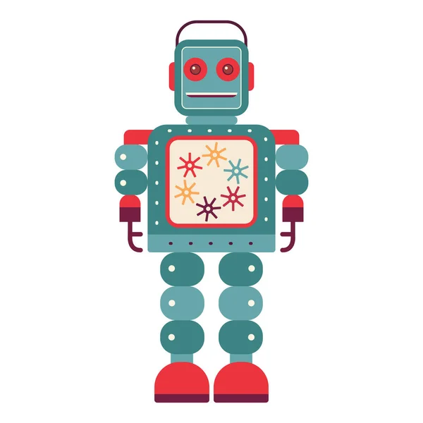 Zabawny Retro Robot Klasyczny Vintage Mechaniczny Cyborg Człowiek Płaskiej Konstrukcji — Wektor stockowy