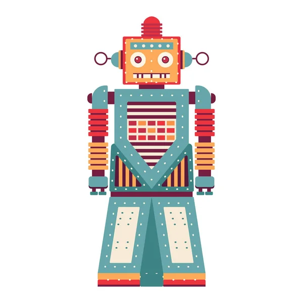 Zabawny Retro Robot Klasyczny Vintage Mechaniczny Cyborg Człowiek Płaskiej Konstrukcji — Wektor stockowy