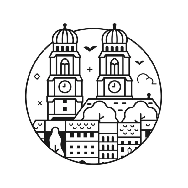 Utazás Bajorország Vonal Ikon Ihlette Müncheni Katedrális Frauenkirche Szimbólum Építészeti — Stock Vector