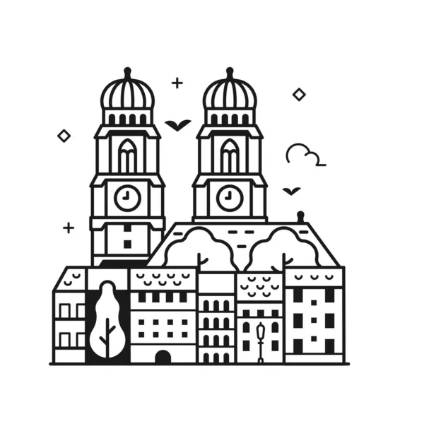 Podróże Monachium Scena Frauenkirche Katedry Naszej Pani Inspirowane Zabytkiem Bawaria — Wektor stockowy