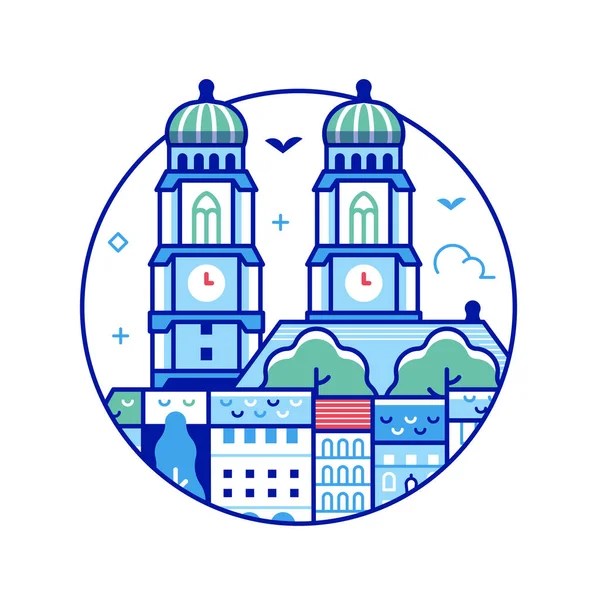 Resor Bayern Linje Ikon Inspirerad München Katedralen Frauenkirche Symbol Och — Stock vektor