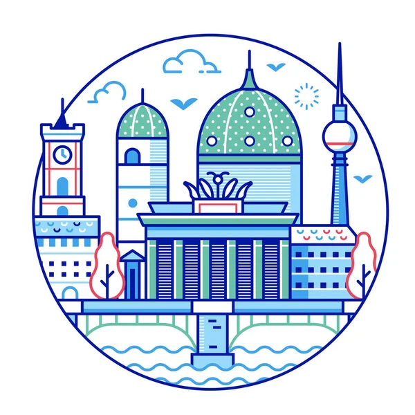 Подорожуйте Берлінською Сценою Собором Купола Бранденбурзькими Воротами Ратушею Телевізійною Вежею — стоковий вектор