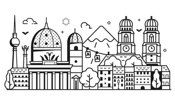 Подорожувати Німеччиною Сцени Берліна Мюнхенського Міського Пейзажу Фрауенкірхом Купольським Собором — стоковий вектор