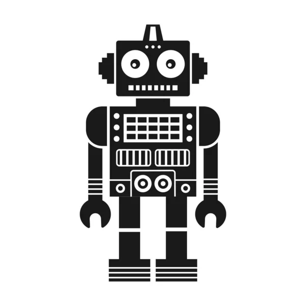 Zabawna Sylwetka Robota Retro Klasyczny Vintage Mechaniczny Cyborg Człowiek Zarysie — Wektor stockowy