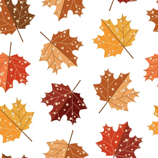 秋天枫叶花纹 落叶无缝背景的卡通风格 纺织品或包装纸的秋天心情 森林印花 — 图库矢量图片