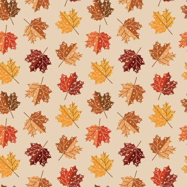 Sonbahar akçaağacı deseni bırakır. Çizgi film tarzında dökülen yaprak gibi arkaplan. Tekstil veya ambalaj kağıdı için sonbahar ormanı baskısı.