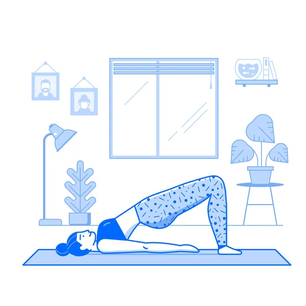 Jeune Femme Pratiquant Yoga Faisant Pose Pont Maison Fille Faisant — Image vectorielle