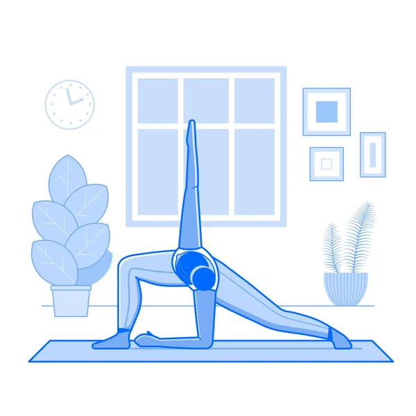 Femme Brune Peau Sombre Pratiquant Yoga Maison Fille Faisant Des — Image vectorielle