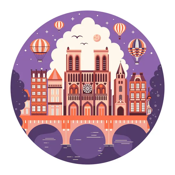 Круговая Форма Париж Путешествия Иллюстрация Столицей Франции Городской Пейзаж Воздушные — стоковый вектор