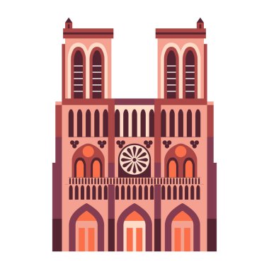 Notre Dame katedralinden esinlenmiş ünlü Paris anıtı ikonu. Düz tasarımda Fransa 'nın başkentinde ünlü mimari turizm simgesi.