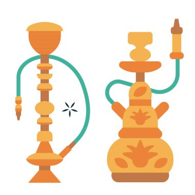 Doğulu Shisha ve Arap nargilesi. Düz dizaynlı duman çubuğu simgeleriyle..