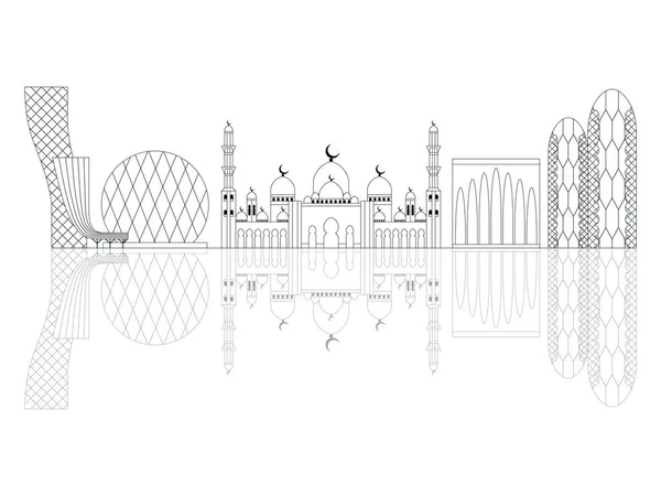 Abu Dhabi City Skyline Line Art Web Banner Monochrome Cityscape — Stock Vector