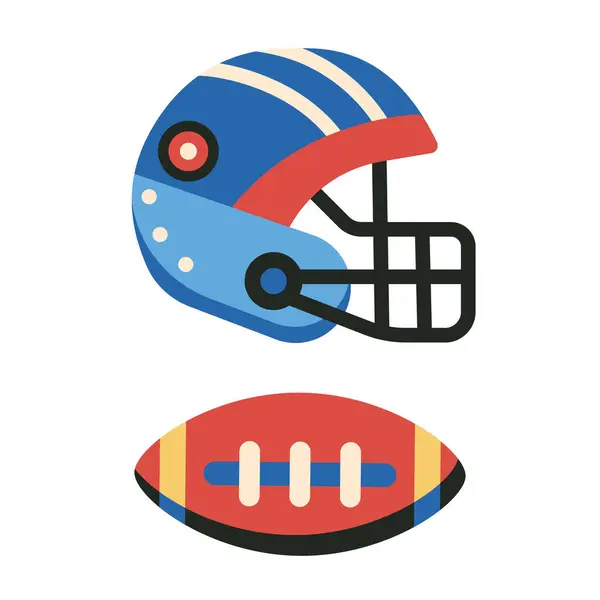 American Football Rugby Helmet Ball Icons Flat Design — Stock Vector