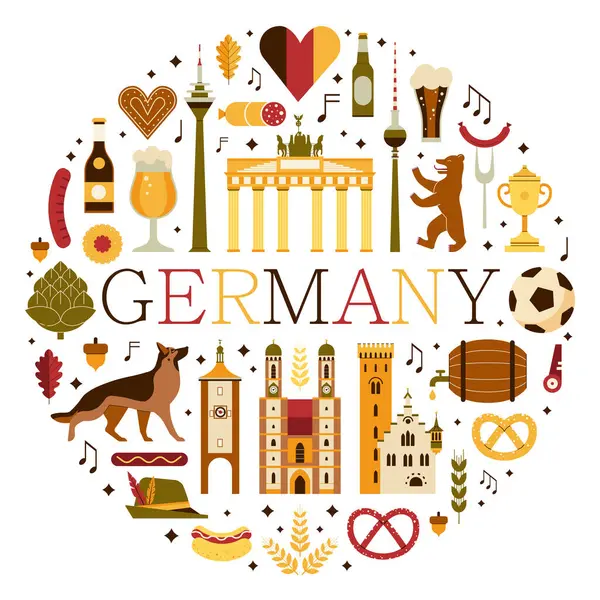 Německo Cestovní Karta Bavorské Venkovské Turistické Klipy Umění Německý Kruhový — Stockový vektor