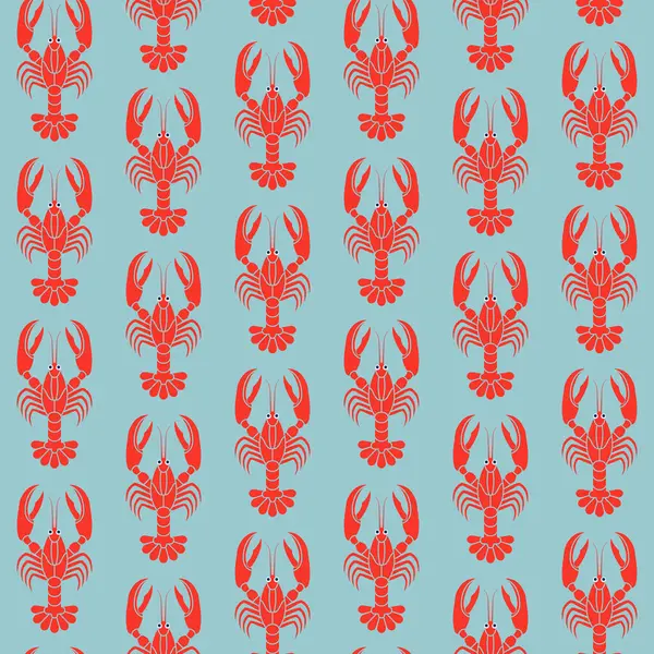 Marine Pattern Red Lobsters Crustacean Crayfishes Blue Background Sea Creatures — стоковый вектор
