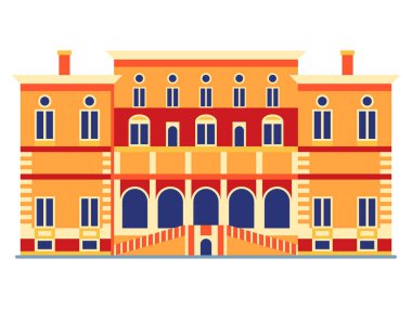 Roma 'daki ünlü saray ve popüler İtalyan simgesi Borghese Galeri Sanat Müzesi' nden esinlenilmiştir. İtalya 'ya seyahat et Roma villası düz tasarım ikonu.