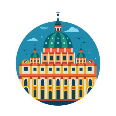 Meşhur Vatikan bazilikasıyla İtalya 'yı gezin. Düz dizaynlı Kubbe İtalyan Katedrali mimari simgesi.