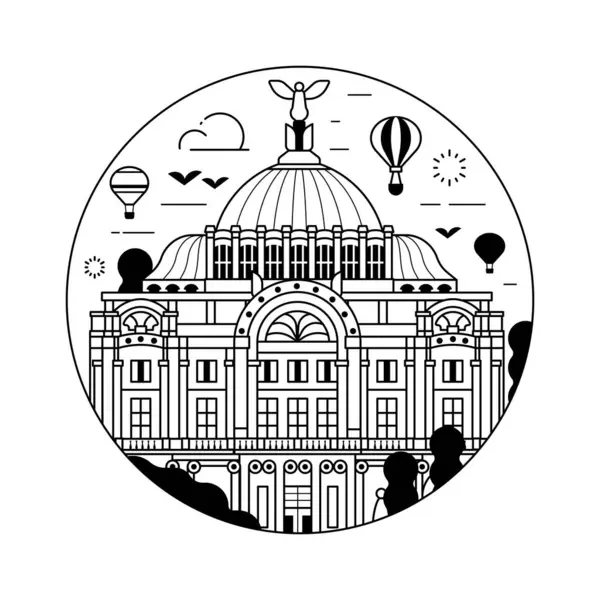 Güzel Sanatlar Sarayı 'ndan esinlenerek Mexico City Circle simgesini gezin. Kubbe Katolik Kilisesi Meksika mimari simgesi.