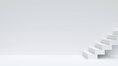 White room with stairs by the wall, simple background template with wide margins