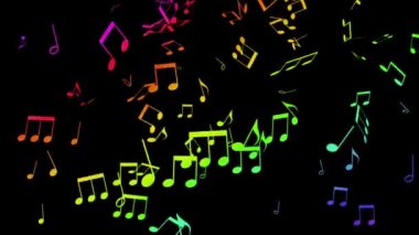 Loop animation video on black background with colorful notes rising