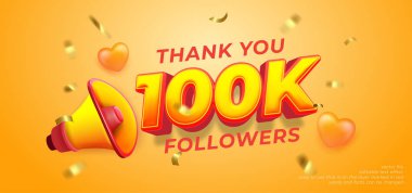 Vector thank you 100k followers with 3D style editable text effect