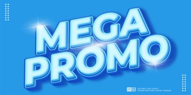 3D style editable text mega promo on blue background