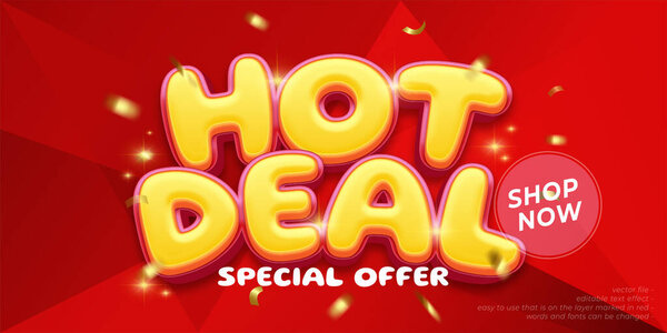 Hot deal sale banner template design for web or social media with 3d style editable text effect