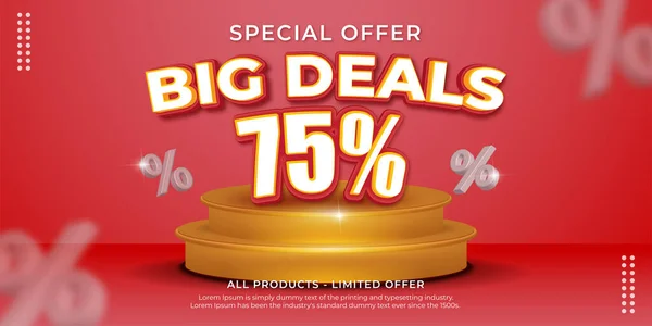 Realistic Banner Super Sale Big Deals Podium Product Display — Stock Vector