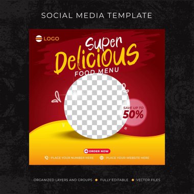 Sosyal medya afişi için yemek menüsü ve restoran şablonu