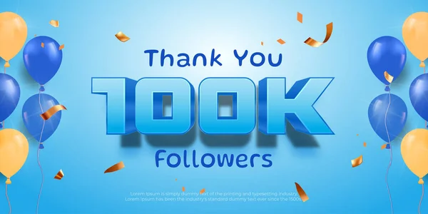 Editable Text Thank You 100K Followers Subscribe Balloons Decoration — Stock Vector