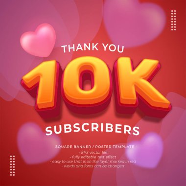 Tasarım posteri veya instagramı olan 10 bin takipçi için vektör kırmızı kare kutlama pankartı