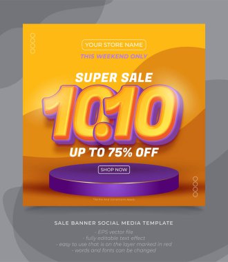 Vektör 10.10 indirimli afiş sosyal medya postası 3