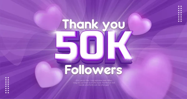 Vector Banner Thank You 50K Followers Editable Text Style — Stock Vector